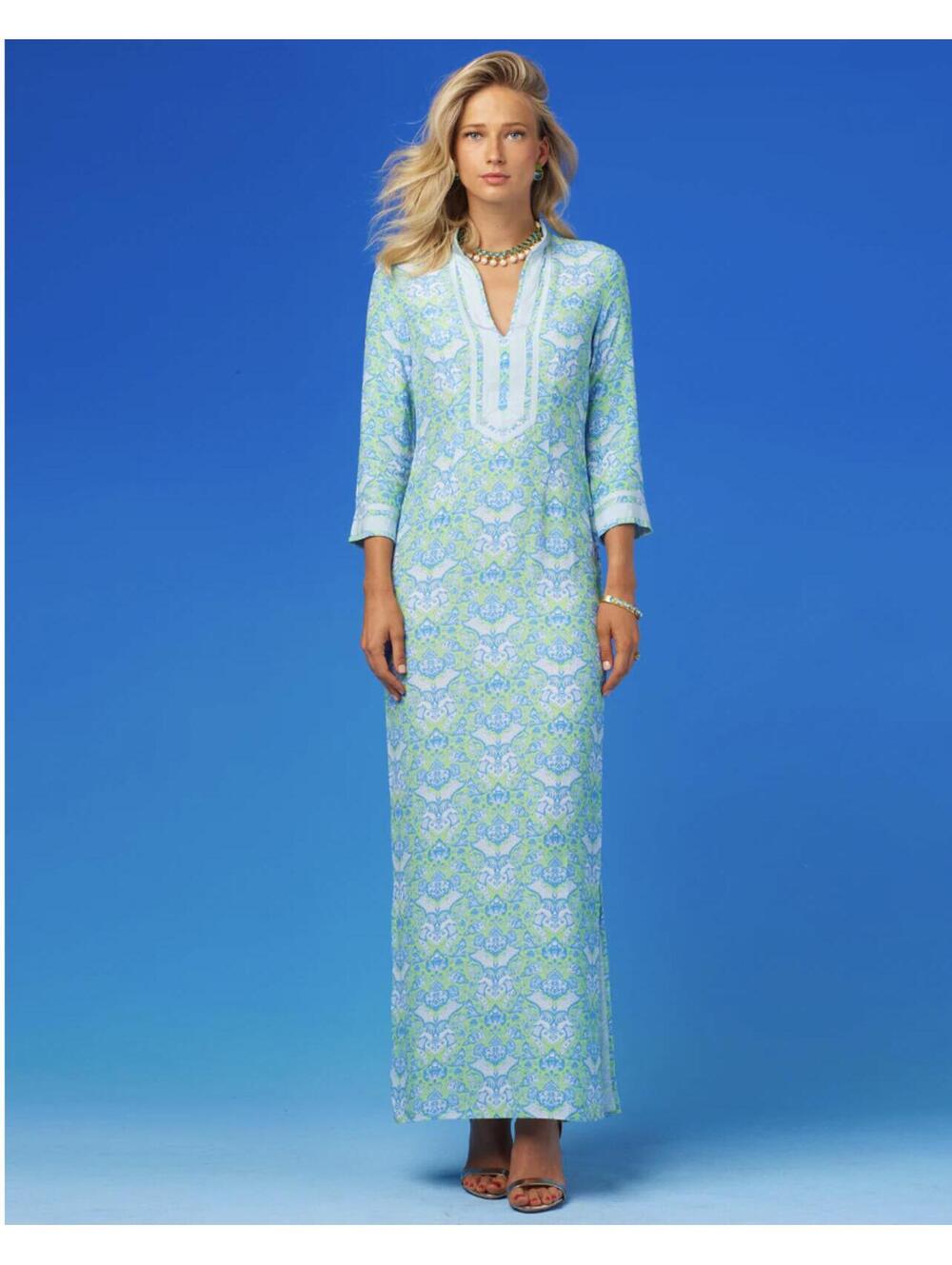 NicoBlu Capri Long Tunic Dress Shalimar Turquoise Mint Julep Floral Size 12 NWT